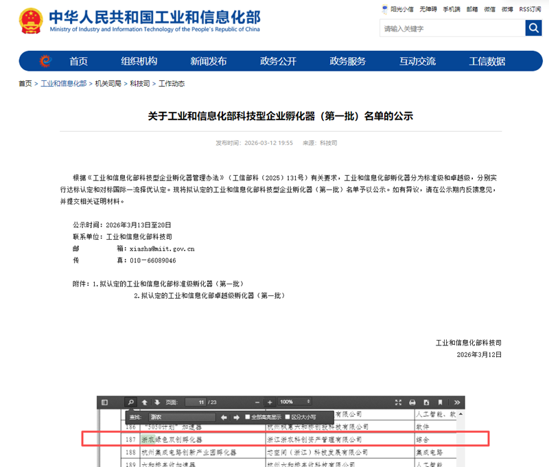 浙農綠色雙創孵化器入選工信部首批部級科技企業孵化器